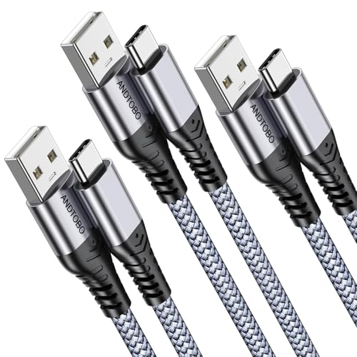 ANDTOBO USB C Cable, [6.6FT, 3 Pack] 3.1A USB to USB C Fast Charging Nylon Braided USB Charger for iPhone 17 Pro Max/17 Air/16 15 Pro Max Plus, Galaxy S21 S22 S23 S23+ S20 S10 S9, Note 20, Pixel 7 - size: 2M+2M+2M