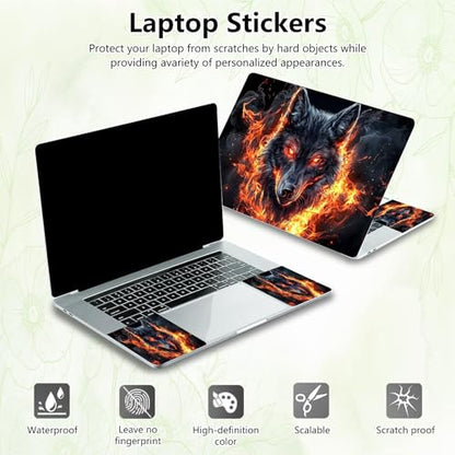 Laptop Skin Sticker Decal, Universal Reusable Vinyl Laptop Cover for 12" 13" 13.3" 14" 15" 15.4" 15.6" Notebook PC, Waterproof Scratch-Resistant with 2 Wrist Pads, Easy to Apply & Remove,Fire Art Wolf - color: Fire Art Wolf