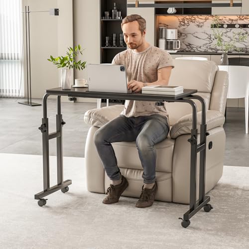 LINGMI Recliner Table, Overbed Table with Wheels Adjustable Height and Length Over Bed Desk, Hospital Heavy Duty Metal Leg Laptop Stand Tray