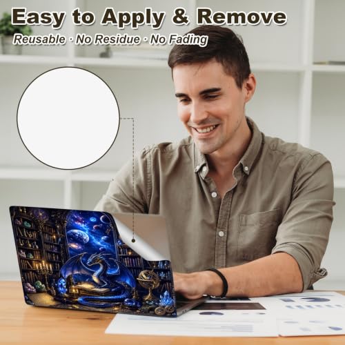 Universal Laptop Skin Sticker Decal 11-15.6 Inches, Dragon Bookshelf | Reusable Vinyl Sticker for 12.1 13 13.3 14 15.4 Inches Notebook PC, Scratch Resistant Waterproof, Easy to Trim & Apply - color: Dragon Bookshelf