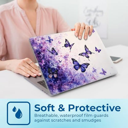 Reusable Universal Laptop Skin Sticker, Cut to Fit for 11.6–15.6 Inch Laptops, Waterproof Protective Film, No-Residue - Violet Butterflies - color: Violet Butterflies
