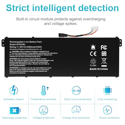 Futurebatt AP20CBL Battery Replacement for Acer Aspire 5 A515-45 A515-46 A515-56 Aspire 7 A715-43G Swift 3 SF314-43 SF314-511 Vero AV15-51 TravelMate Spin B3 B311RNA-32 53Wh - size: AP20CBL