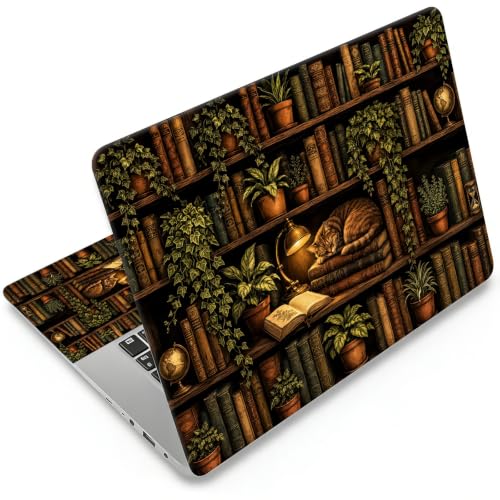 Universal Laptop Skin Sticker Decal 11-15.6 Inches, Cat Bookshelf | Reusable Vinyl Sticker for 12.1 13 13.3 14 15.4 Inches Notebook PC, Scratch Resistant Waterproof, Easy to Trim & Apply - color: Cat Bookshelf