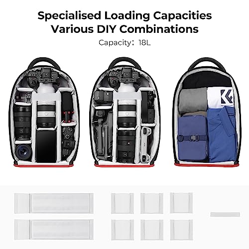 K&F CONCEPT Camera Backpack, Lightweight 16L with Laptop Compartment | 16L Lightweight, 180 Degree Open, Custom Dividers, with 14in Laptop Compartment & Tripod Holder, for Canon/Nikon/Sony, B08 - style: 03-black-red