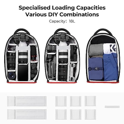 K&F CONCEPT Camera Backpack, Lightweight 16L with Laptop Compartment | 16L Lightweight, 180 Degree Open, Custom Dividers, with 14in Laptop Compartment & Tripod Holder, for Canon/Nikon/Sony, B08 - style: 03-black-red