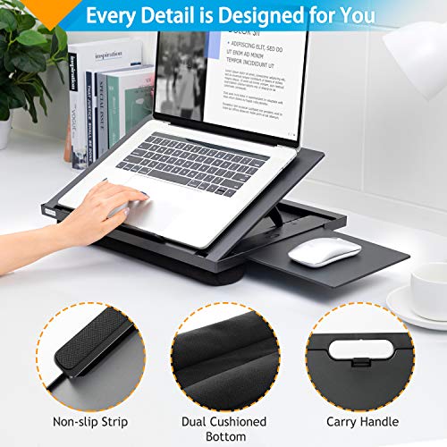 Lap Desk - Lap Desk for Laptop w/ Mouse Pad, Computer Lap Desk w/ Dual Cushions, Laptop Stand for Car 6 Adjustable Angles, Fits Up to 15.6" Laptops, Lap Writing & Drawing Board for Sofa & Bed
