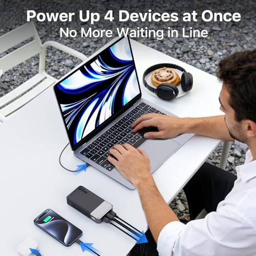 NOBIS Portable Charger, 65W 20000mAh Power Bank Fast Charging PD QC, 2 USB-C(in/Out) & 2 USB-A Battery Pack with Digital Display for Laptop Phone 17 Tablet Earbuds - color: Black
