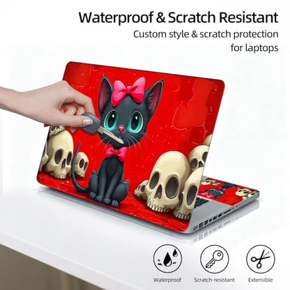 Universal Laptop Skin Sticker Decal, 12"-15.6" Aesthetic Vinyl Wrap, Black Cat Skulls Waterproof Notebook Cover Art Protector for MacBook HP Dell Lenovo, Fits 13" 14" 15" 15.6" - color: Black Cat Skulls
