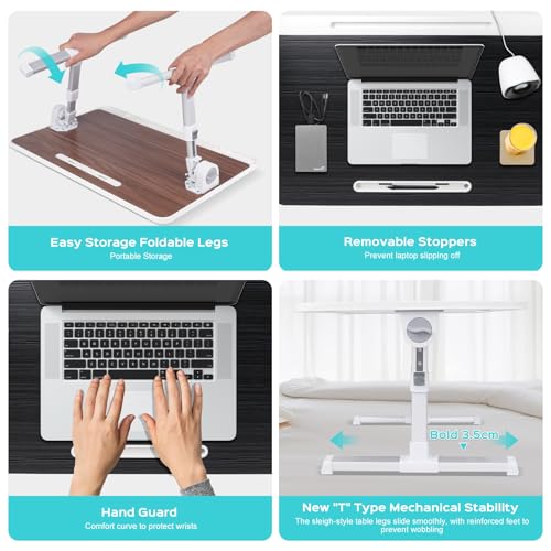 Adjustable Laptop Stand for Bed, Large Laptop | Portable Lap Desk with 4 Tilt Angles & 5 Height Settings (10.6-15.7in), Foldable Laptop Bed Tray Table
