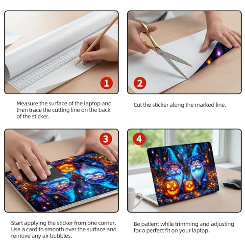 Universal Laptop Skin Sticker Decal, 12"-15.6" Aesthetic Vinyl Wrap, Halloween Gnome Pumpkin Waterproof Notebook Cover Art Protector for MacBook HP Dell Lenovo, Fits 13" 14" 15" 15.6" - color: Halloween Gnome Pumpkin