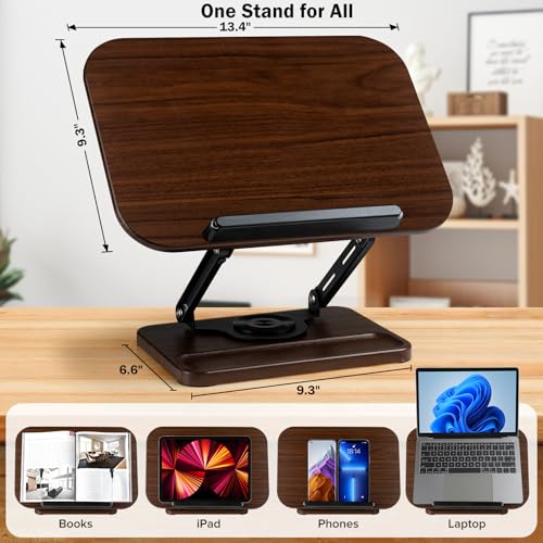 Book Stand with Light & Storage, Book Holders for Reading Hands Free | bible stand holder, wooden cookbook stand, adjustable Height, 360 °Angle, for Recipe Magazine Laptop Tablet Bible