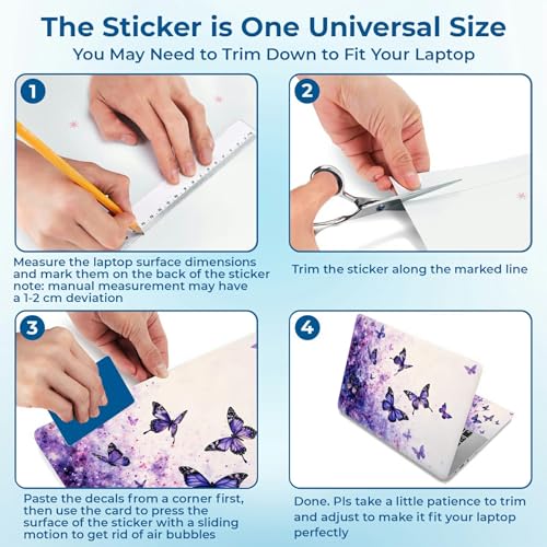Reusable Universal Laptop Skin Sticker, Cut to Fit for 11.6–15.6 Inch Laptops, Waterproof Protective Film, No-Residue - Violet Butterflies - color: Violet Butterflies