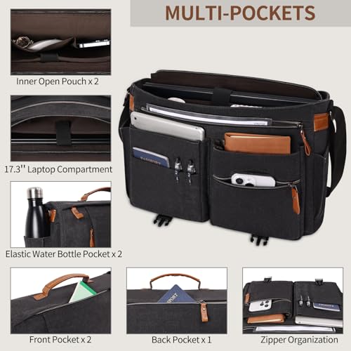 ESTARER Messenger Bag 17.3 Inch, Mens Computer Bag for Teacher/College/Work/Travel, Water-resistant Canvas Laptop Bag Satchel Briefcase, Dark Grey - color: 17.3” Dark Grey