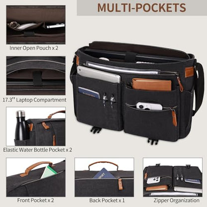 ESTARER Messenger Bag 17.3 Inch, Mens Computer Bag for Teacher/College/Work/Travel, Water-resistant Canvas Laptop Bag Satchel Briefcase, Dark Grey - color: 17.3” Dark Grey