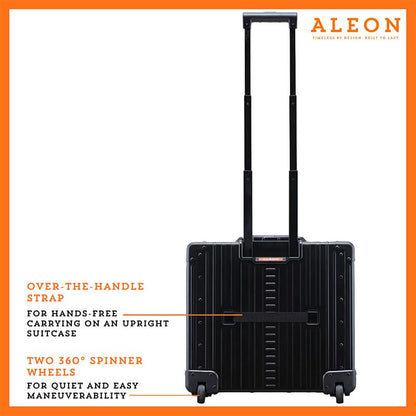 All Aluminum Lightweight 17” Premium Two Wheels Pilot Business Laptop Travel Luggage, Catalog Case with Laptop Sleeve and Built-In Removable Dividers, Rolling Laptop Bag for Men and Women (Onyx) - color: Black