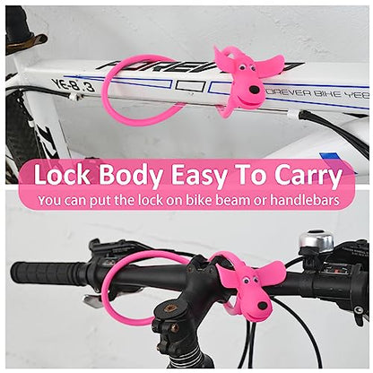 Bike Cable Lock with Keys,Silicone Covered Kids Cable Lock Cartoon Lock,2 Feet Lock for Bike,Door,Skateboard,Helmet and More (Pink, Large) - color: Pink