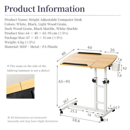Adjustable Overbed Laptop Table Tilting Top with Mouse Pad, Height Adjustable Rolling Bedside Desk with Wheels for Home, Hospital, Sofa Use - Dark Blond Wood - color: Blond Wood