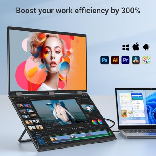 InnoView 18.5" Laptop Screen Extender 115% sRGB Dual Monitors Stacked Folding Triple Monitor (Wins/Mac) 1080P Triple Portable Monitor for Laptop 90°/180° Automatic Rotation