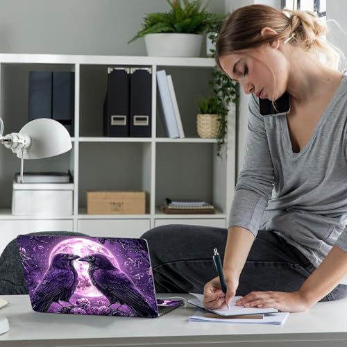 Laptop Skin Sticker Decal 12" 13" 13.3" 14" 15" 15.6",Waterproof Scratch Resistant Vinyl,Reusable Easy to Apply,for MacBook HP Dell Notebooks Netbooks Laptop,2 Wrist Pads,Crow Couple Purple - color: Crow Couple Purple