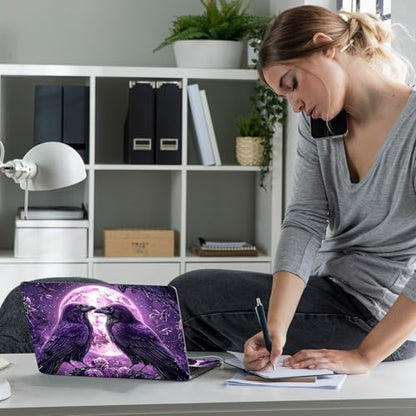 Laptop Skin Sticker Decal 12" 13" 13.3" 14" 15" 15.6",Waterproof Scratch Resistant Vinyl,Reusable Easy to Apply,for MacBook HP Dell Notebooks Netbooks Laptop,2 Wrist Pads,Crow Couple Purple - color: Crow Couple Purple