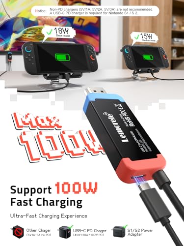 Lemorele Adapter for Switch 2 USB-C to HDMI 4K@60Hz 100W PD | Compatible with Switch OLED/Original, MacBook, Steam Deck, ROG Ally. DP Alt Mode required. 3.28ft plug-and-play cable - size: 3.28ft