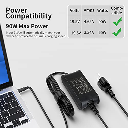 90W Laptop Charger Compatible with Dell Latitude D630 D830 5480 D820 D620 D610 D520 E4310 E4300 E5400 E5500 E5510 5591 Chromebook 11 3120 3180 3189 0J62H3 PA-10 PA-12 PA12 Power Supply Cord - size: 90 W 7.4x5.0 Mm