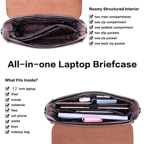 Women's 17 Inch Laptop Briefcase, Vintage Purple Saffiano Eco-leather, Multi-Compartment, 3 lb Weight Capacity - size: 17.3-inch