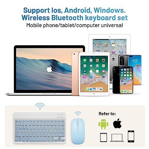 Bluetooth Keyboard and Mouse Combo Rechargeable Portable Wireless Keyboard Mouse Set for Apple iPad iPhone iOS 13 and Above Samsung Tablet Phone Smartphone Android Windows (10 inch Blue) - color: blue