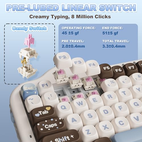 YUNZII C75 Cute 75% Wireless Mechanical Keyboard (Choco, Candy Switch) | Creamy Cake Keyboard, BT5.0/2.4G/USB-C, Hot-Swap, NKRO, PBT MOA Keycaps,5500mAh RGB Gasket Mount for Mac/Win/Gaming/Office - color: Choco, size: Candy Switch