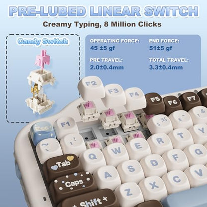 YUNZII C75 Cute 75% Wireless Mechanical Keyboard (Choco, Candy Switch) | Creamy Cake Keyboard, BT5.0/2.4G/USB-C, Hot-Swap, NKRO, PBT MOA Keycaps,5500mAh RGB Gasket Mount for Mac/Win/Gaming/Office - color: Choco, size: Candy Switch