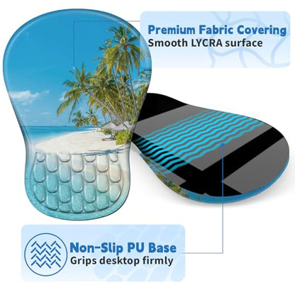 YIWEI Ergonomic Mouse Pad with Wrist Rest for Carpal Tunnel Pain Relief | Memory Foam Wrist Support,Non-Slip Rubber Base, Keyboard Computer Mousepad,Lycra Cloth Surface,Gaming Home Office - color: Beach-2