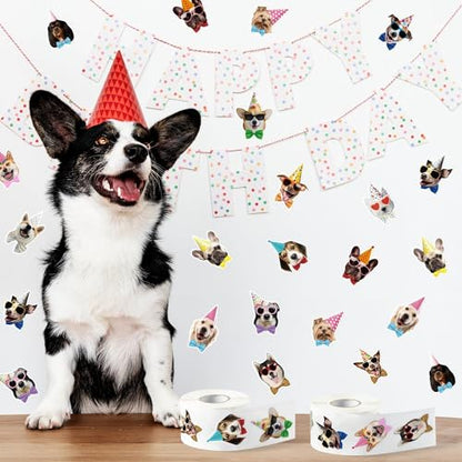 CNhoqc Puppy Birthday Sticker Rolls - 1000 Pcs Realistic Birthday Dog Hat Waterproof Vinyl Reusable Laptop Animal Stickers Self-Adhesive Scrapbook Water Bottle Greeting Cards Party Supplies Skateboard - style: Realistic Puppy Birthday