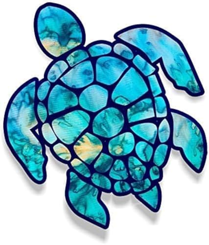 STICKY DUDE Sea Turtle Sticker Vinyl Waterproof, 5 inches Blue Yeti Cup Cooler Box Decal Car Laptop Wall Window Bumper - color: Blue, style: Normal
