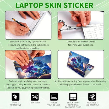 Laptop Skin Sticker Decal, Universal Protective Cover Fit 12 13 14 15.6 Inch Notebook, Reusable Water-Resistant Vinyl Decal w/ 2 Wrist Pads for Business Travel Office, Forest of Books - color: Forest of Books