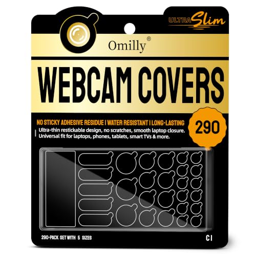 Webcam Covers 290 Pack 10 Sheets, Ultra Slim Black Matte Vinyl Reusable Camera Privacy Stickers, 5 Multi Sizes Residue-Free Webcam Blocker for Laptop, Phone, Tablet, Smart TV