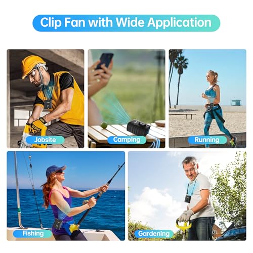 Waist Fan, 5000mAh Rechargeable Belt Clip Fan, 39ft/s Strong Airflow, 5 Speeds, Up to 29H Runtime, Wearable Hands-Free Cooling with LED SOS Light for Outdoor Camping Hiking - color: Black
