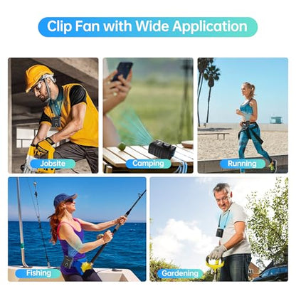 Waist Fan, 5000mAh Rechargeable Belt Clip Fan, 39ft/s Strong Airflow, 5 Speeds, Up to 29H Runtime, Wearable Hands-Free Cooling with LED SOS Light for Outdoor Camping Hiking - color: Black