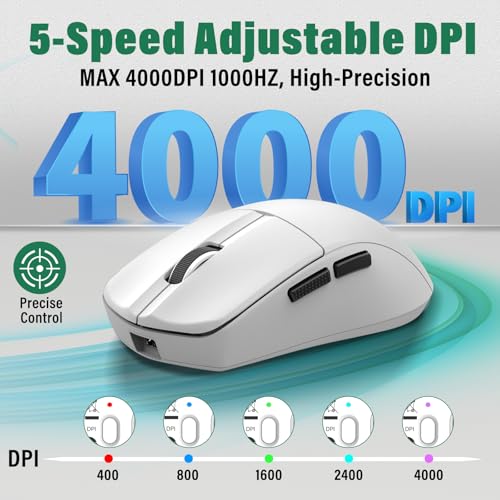 E-YOOSO XuanGui Rechargeable Wireless Mouse,Bluetooth Mouse for Laptop,Tri-Mode 2.4G/BT5.1/USB C,150 Hour Battery Life,5-Level DPI 4000 Max,50g Lightweight,for Laptop/PC/Computer/Mac/Tablet (White-2) - color: White-2