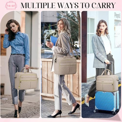 IGOLUMON Laptop Bag 15.6 Inch Laptop Briefcase for Women Men Waterproof Shoulder Computer Messenger Bag Large Laptop Bag Business Office Work Travel College, Khaki - color: Khaki