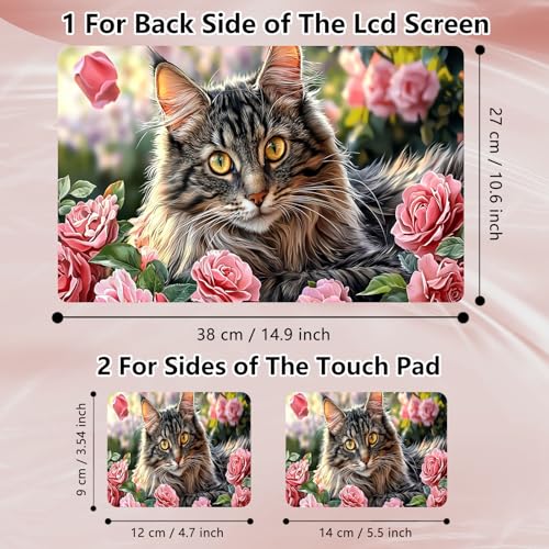 Laptop Skin Sticker Decal 12" 13" 13.3" 14" 15" 15.6",Waterproof Scratch Resistant Vinyl,Reusable Easy to Apply,for MacBook HP Dell Notebooks Netbooks Laptop,2 Wrist Pads,Cat Floral Pink - color: Cat Floral Pink