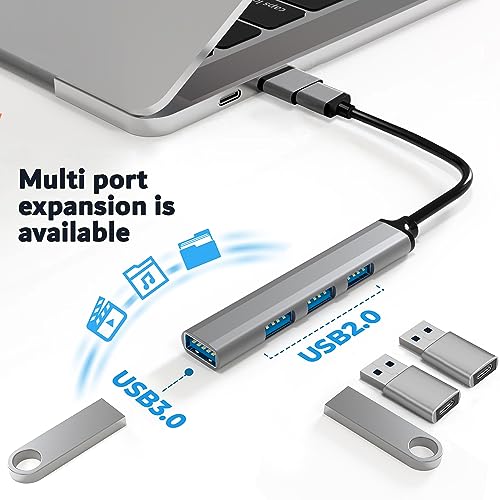 USB Hub, 3in1 Multi-Port - 1 USB 3.0 Port (Top) & 3 USB 2.0 Ports (Side) +2 USB C (Female) to USB 3.0 (Male) Adapters