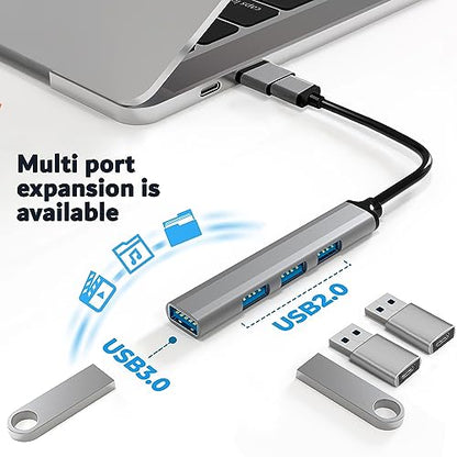 USB Hub, 3in1 Multi-Port - 1 USB 3.0 Port (Top) & 3 USB 2.0 Ports (Side) +2 USB C (Female) to USB 3.0 (Male) Adapters