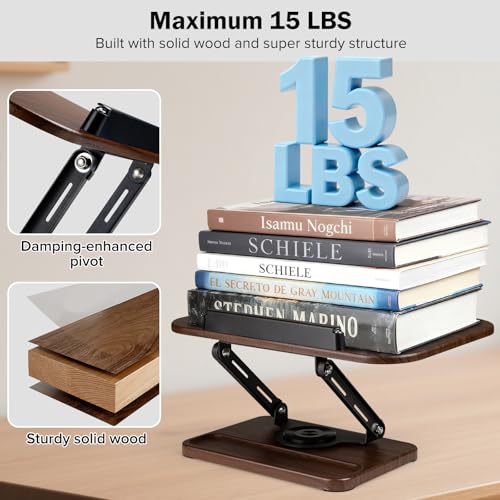 Book Stand with Light & Storage, Book Holders for Reading Hands Free | bible stand holder, wooden cookbook stand, adjustable Height, 360 °Angle, for Recipe Magazine Laptop Tablet Bible