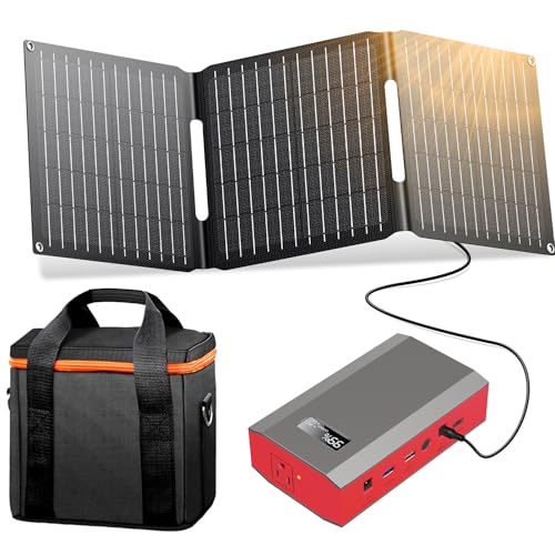 Portable Solar Power Bank with 110V 65W AC Outlet, Portable Battery Power Bank with Solar Panel Bag for Outdoor Smart Devices Camping RV Travel Emergency Power Outage Backup with Panel 30W