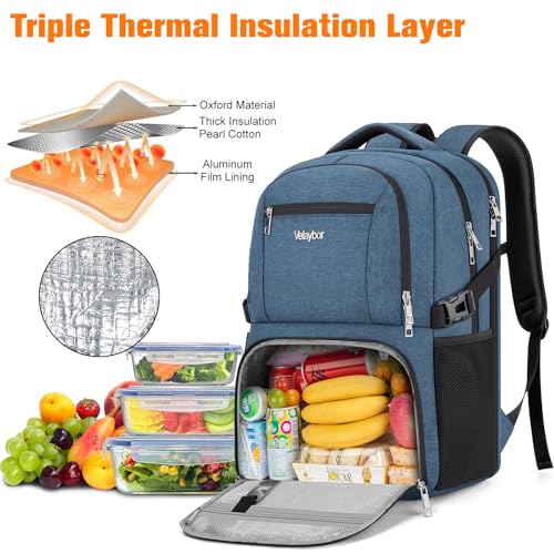 Insulated Lunch Backpack Fit 17" Laptop with Cooler Compartment | 2 In 1 Work Backpack with Lunch Box, Lunch Compartment, Water-Resistant, Lightweight, College Couputer Bag, Men & Women - color: Blue