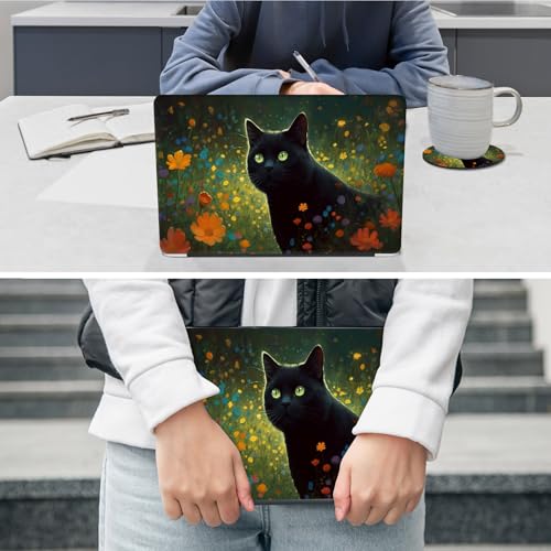 Laptop Skin Sticker Decal 12"-15.6" Universal Laptop/Notebook/Netbook Vinyl - Waterproof Scratch Resistant,Fits HP Dell Lenovo MacBook,2 Free Wrist Pads,Easy Apply & Remove,Cat Wildflower - color: Cat Wildflower