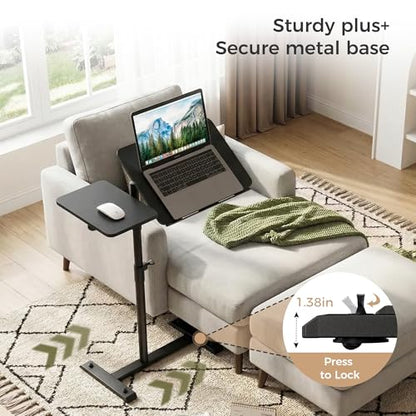 YUHFERA Rolling Table for Laptop Stand, Height and Angle Adjustable Over Bed Table with Wheels, Tilt-Top Laptop Desk for Couch with Cup Holder, Bed Table Tray for Eating (Black) - color: Black