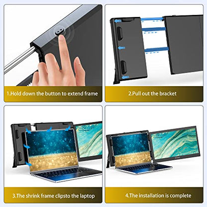 SMISEACOW P1 Plus 13.5" Folding Portable Monitor for Laptop FHD IPS Laptop Dual Screen Extender Compatible with Windows,Mac,Linux & Chrome,PS5,Fits 13.3-16.5'' Sizes USB-C or HDMI Transfer Video