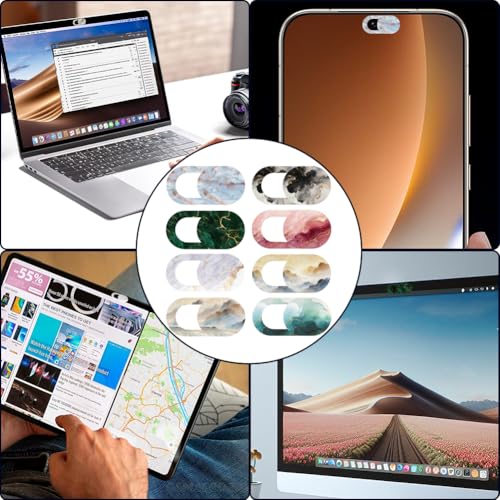 8Pcs 8 Styles Laptop Camera Cover Slide Marble Privacy Guard Accessories, 0.04 Inch Ultra Thin Webcam Cover Protector Blocker for Desktop Computer Tablet Notebook Mini PC Home Office Use - color: Marble