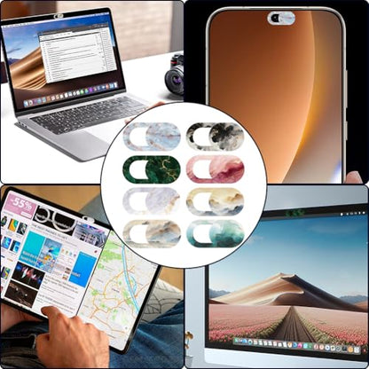 8Pcs 8 Styles Laptop Camera Cover Slide Marble Privacy Guard Accessories, 0.04 Inch Ultra Thin Webcam Cover Protector Blocker for Desktop Computer Tablet Notebook Mini PC Home Office Use - color: Marble